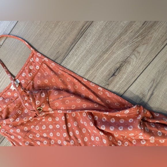 Billabong Wild Pursuit Overalls Women Small Orange Daisy Romper Boho Cottagecore - Picture 5 of 6